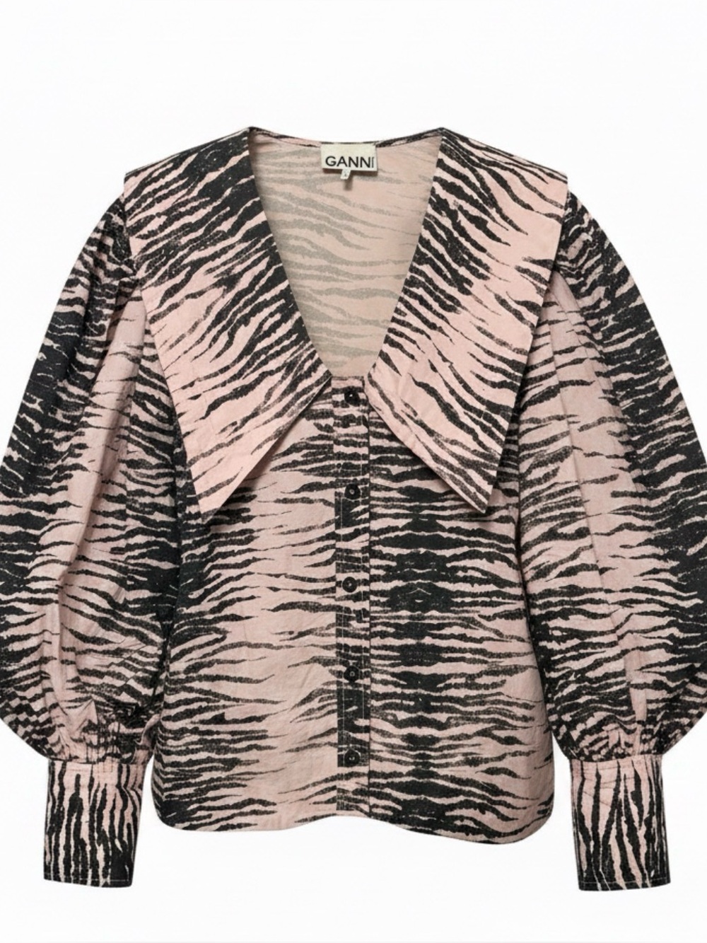 GANNI Organic Cotton Poplin Blouse in Tiger-Print Pink, Size 36